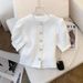 Women's Classic Notch Collar Short Sleeve Shirt Breathable Office Blouse Button Detail Summer Top_ecoleips.com