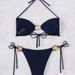 Women's Sexy Solid Color Bikini Swimsuit 2 Piece Set Cross Strap Bikini For Vacation And Beachwear_ecoleips.com