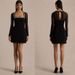 Sheer Mesh & Rhinestone Trim Black Dress – Elegant U-Neck Long Sleeve Mini Dress For Evening_ecoleips.com