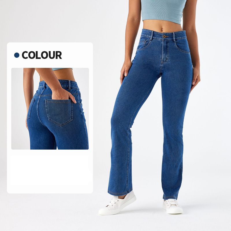 Women’s Clothing New High Elastic Yoga Denim Flared Pants For Women Slimming Hip Lifting Zipper Pocket Fitness Outer Wear Casual Pants_ecoleips.com