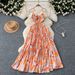 Pure Desire Sexy Halter Neck Dress - High Waist Pleated Long Skirt With Hollow Back, Summer Holiday Printed Maxi Dress_ecoleips.com