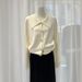 Notch Collar Knit Cardigan – Solid Color Long Sleeve Sweater For Women, Office & Casual Wear_ecoleips.com