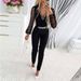 Women's Clothing Solid Color V-Neck Jumpsuit With Diamond Detailing High Waist Long Sleeve Professional Casual Autumn Wear_ecoleips.com