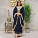 Modest Abaya Dress With Fringe –Boho Maxi Dress For Women, Elegant Long Sleeve Flowy Gown (Blue/White/Green) _ecoleips.com