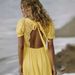 Voya 2026 Summer New Backless Lace-Up Long Dress With Lace V-Neck, Puff Sleeves, And Irregular Hem For Vacation_ecoleips.com