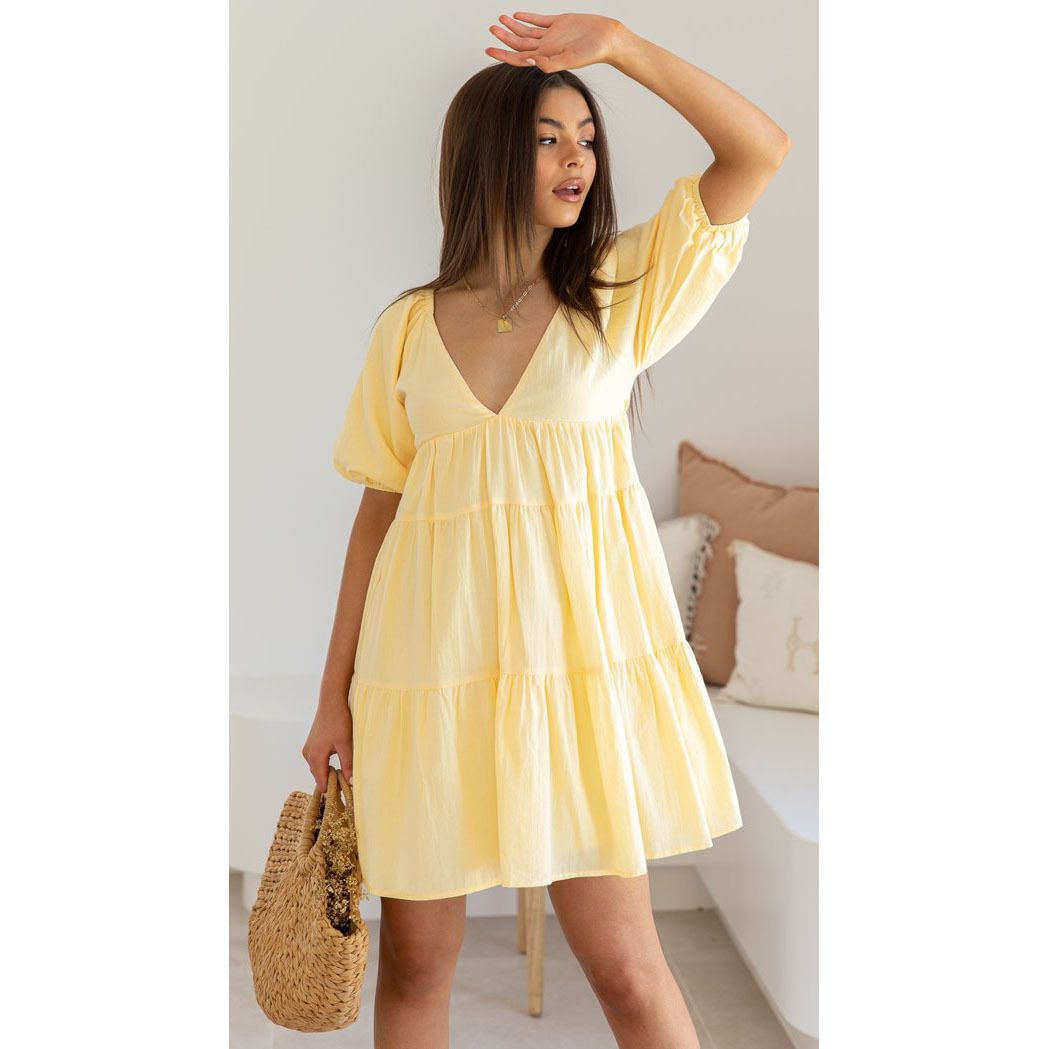 European American Fashion Cross-border Women's Clothing, New Spring-summer Collection, Solid Color Casual V-neck_ecoleips.com