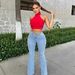 Women's High-Waisted Flared Jeans Washed Stretchy Slim Fit Cotton Denim With Pockets Casual Fashion_ecoleips.com