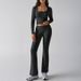 Autumn/Winter Solid Color Casual Knit Long-Sleeved Top & Yoga Pants Set_ecoleips.com