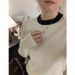 girl High-End Color-Block Round Neck Knitted Base Shirt Women, Slim Fit Pullover Soft Sweater For Spring And Autumn, Long_ecoleips.com