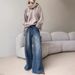 High Waist Blue Washed Jeans For Women – Relaxed Straight Leg Denim Pants (90s Vintage, Oversized Fit, Cotton-Blend, S-XL, Long Length)_ecoleips.com