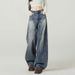 Retro Blue High Waist Wide Leg Jeans Women's Trendy Versatile Slimming Curved Sash American Style High Street Denim_ecoleips.com