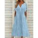 Women's Summer Dress With Perforated V-Neck Lace And Pleated Edges_ecoleips.com