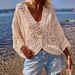 Breathable V-Neck Knit Cardigan – Lightweight Lace Cover-Up For Spring & Summer_ecoleips.com