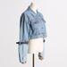 Women's Casual Fashion Short Denim Jacket Color Block Belted Baseball Jacket Indigo Blue Solid_ecoleips.com
