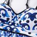 Elegant Black & White Contrast V-Neck Halter One-Piece Swimsuit With Floral Accents For Women Premium Nylon_ecoleips.com