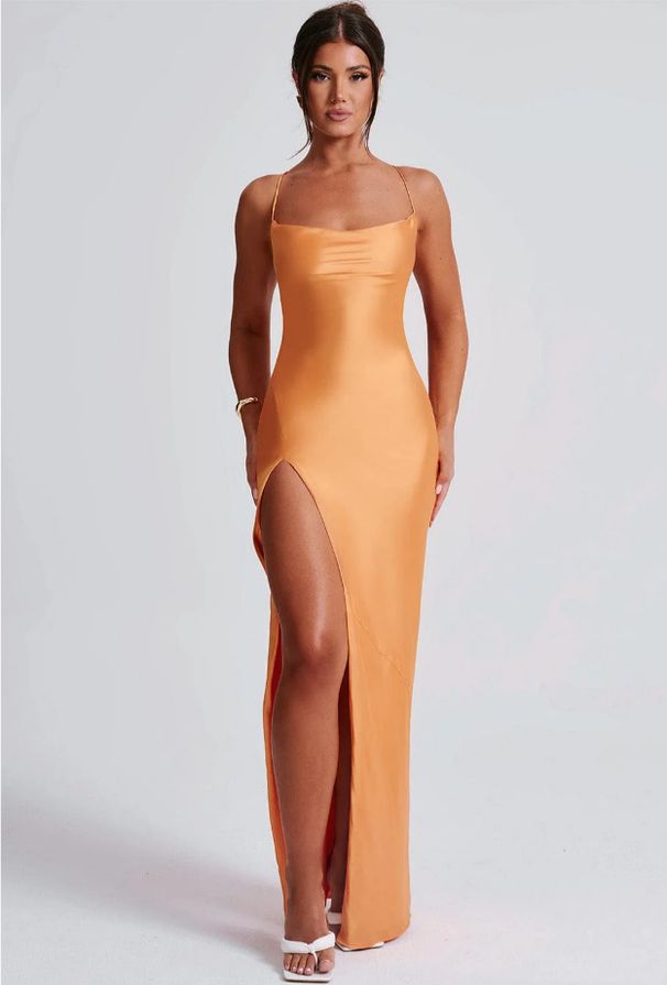 Women's Clothing Fashion High End Satin Sleeveless Suspender Dress New Sexy Backless Strap Waist Long Dress_ecoleips.com