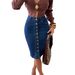 Women's High Waist Denim Skirt - Dark Blue Button Front Bodycon Midi Skirt (Non-Stretch, S-XL)_ecoleips.com
