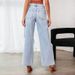 European And American Knee Ripped Jeans Women's High Waist Long Wide Leg Pants Light Color Washed Casual Pants_ecoleips.com