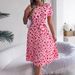 Valentine's Day Gift: Spring/Summer Casual Color-Block Heart Print Short-Sleeve Waist-Cinching Pleated Dress -_ecoleips.com