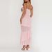 Sexy Deep V Neck 3D Flower Pleated Long Dress Women Spring Solid Slim Ruffle Long Dress Summer Sleeveless Spaghetti Straps Dress_ecoleips.com