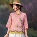 2026 Summer Artistic, Retro, New Chinese-Style Cotton And Linen Embroidery Color-Blocking Short-Sleeved And Mid-Sleeved_ecoleips.com