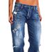 Cross-Border Foreign Trade Women's Denim European And American Trend Mid-Waist Ripped Casual Straight Pants Factory_ecoleips.com
