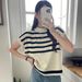 Women's Color Blocked Striped Knit Sweater Trendy Slightly Sheer Loose Fit Sleeveless Versatile Top_ecoleips.com