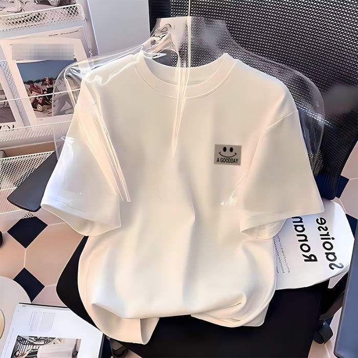 Women's Oversized Heavyweight Cotton Short Sleeve T-Shirt – Soft Relaxed Fit With Smiley Grid Print In 11 Colors_ecoleips.com