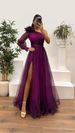Women's Clothing Casual Style Fashion Print Oblique Collar Long Sleeve Slit Long Skirt_ecoleips.com