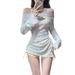 Women's Three Piece Swimsuit Set Long Sleeved Sun Protective Fresh Sweet Star Print Beachwear_ecoleips.com