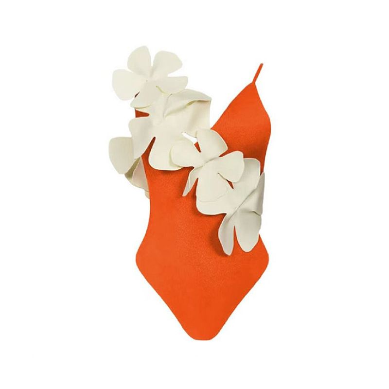 Women's Clothing Solid Color Sling One Piece Swimsuit Female Flower Hot Spring Resort Swimsuit_ecoleips.com