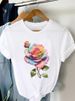 European And American Cross-border Foreign Trade Women's Clothing, Floral Print Round-neck Short-sleeve T-shirt Top_ecoleips.com