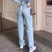 Women's Clothing Ripped Jeans Women's High Waist Straight Casual Pants Light Blue_ecoleips.com