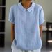 Women's Clothing New Loose Lapel Shirt Short Sleeved Cotton Top_ecoleips.com