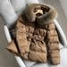 Women's Winter Hooded Short Down Jacket With Fox Fur Trim, 90% White Duck Down, Slim Fit Waist Design, Water-Resistant Nylon_ecoleips.com