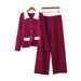 Women's Knitted Polo Collar Cardigan And Wide Leg Pants Set Autumn Winter Fashion Casual Versatile Two Piece Sweater_ecoleips.com