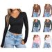 Women's Clothing Slim-Fit V-Neck Milk Silk Long Sleeve Top – Stretchy Layering Essential (XS-XXXL)_ecoleips.com
