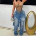 "Distressed Patchwork Denim Jeans - Loose Straight Leg With Ripped Details (Blue/Light Blue/Black, S-XXL)"_ecoleips.com