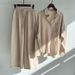 Women's Clothing Retro High Waist Two Piece Suit Plus Size Cotton Linen Blend Loose Trousers And Shirt Set For Spring/Autumn_ecoleips.com