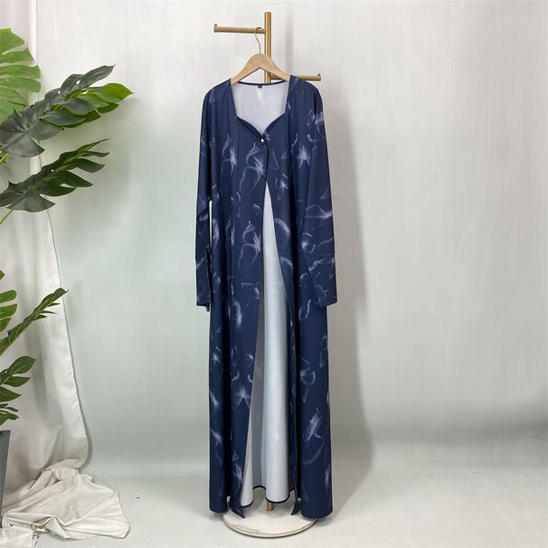 Modest Abaya Dress/Muslim Dress Women Fashion Four Way Stretch Printed Cardigan Muslim Style_ecoleips.com