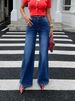 Women's Clothing Flared Jeans – High Waist Bootcut Denim Pants With Stretch, Slimming Dark Blue Wide Leg Trousers For Work & Casual_ecoleips.com
