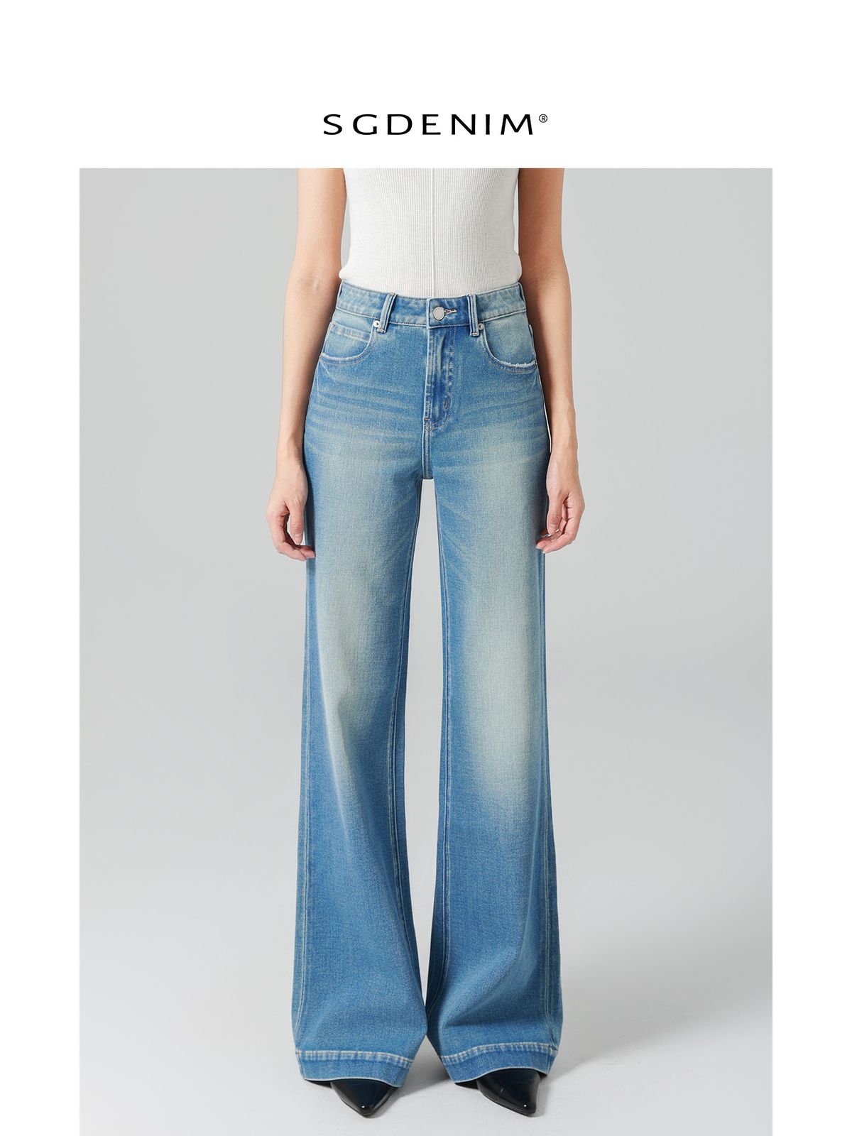 High-Waisted Supermodel Pants For Women Four-Way Stretch Loose Fit Slightly Flared Straight Leg Light Blue Denim Jeans Spring_ecoleips.com