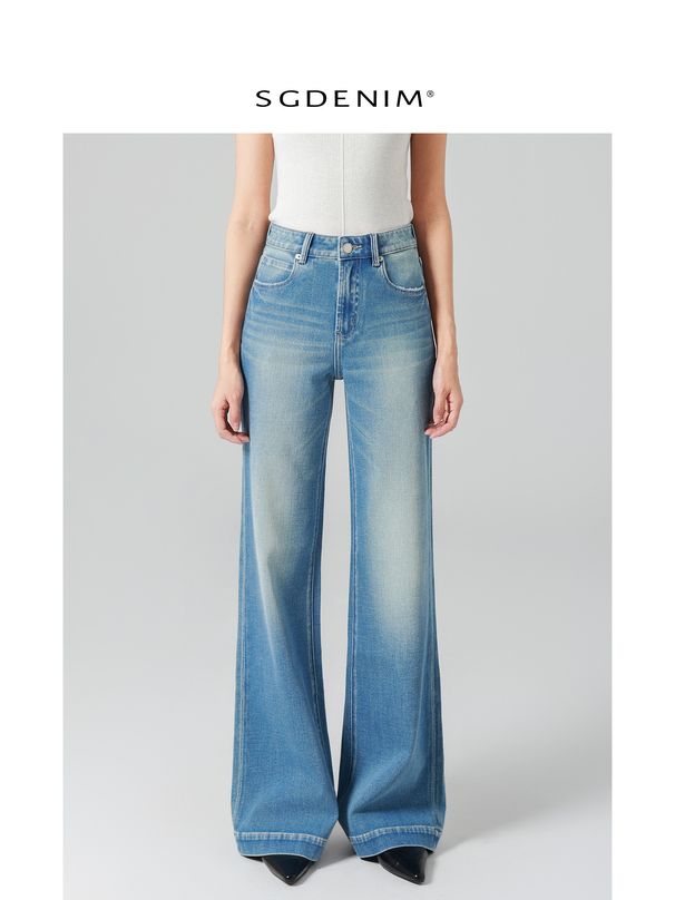 High-Waisted Supermodel Pants For Women Four-Way Stretch Loose Fit Slightly Flared Straight Leg Light Blue Denim Jeans Spring_ecoleips.com