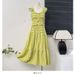 Women's Spring Vacation Outfit Set Gentle Feminine Style Short Flutter Sleeve Camisole Top High Waisted Pleated Skirt_ecoleips.com