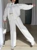 Women's Clothing Autumn Winter Thin Sleeve Sweatshirt Jacket High Waist Casual Trousers Fleece Lined 2 Piece Set_ecoleips.com