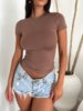 Spring And Summer Y2K Style Solid Color Slim Fit Slimming Short Sleeve T-Shirt For Women_ecoleips.com