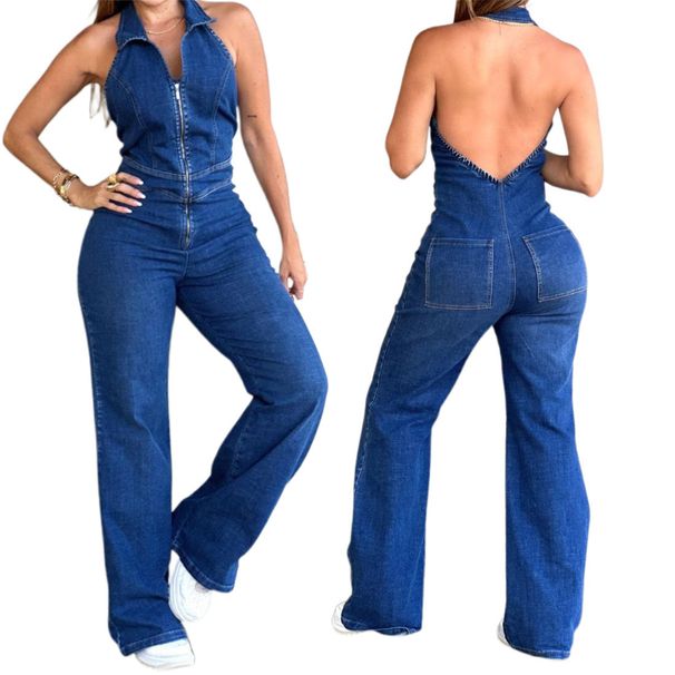 European American Style Women's Slim Fit Sleeveless Denim Jumpsuit Spring Fashion Street Retro Backless New Arrival_ecoleips.com