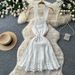 Women's Clothing Style Women's Sleeveless Halter Neck Knit Dress Sexy Backless Hollow Out A-Line Skirt Light Luxury_ecoleips.com