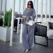 Fashion Women's Striped Button Down Long Sleeved Shirt And Wide Leg Trousers Casual Suit American Style Bell Sleeve_ecoleips.com