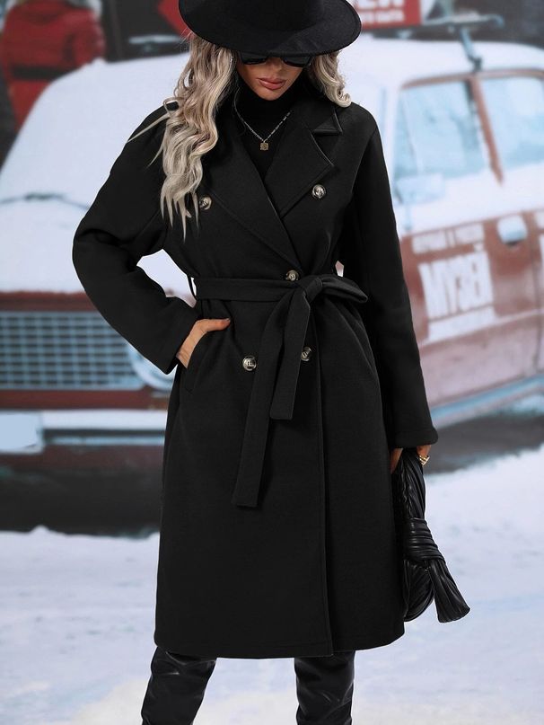 K New Woolen Double Breasted Lace Up Woolen Coat For Women_ecoleips.com